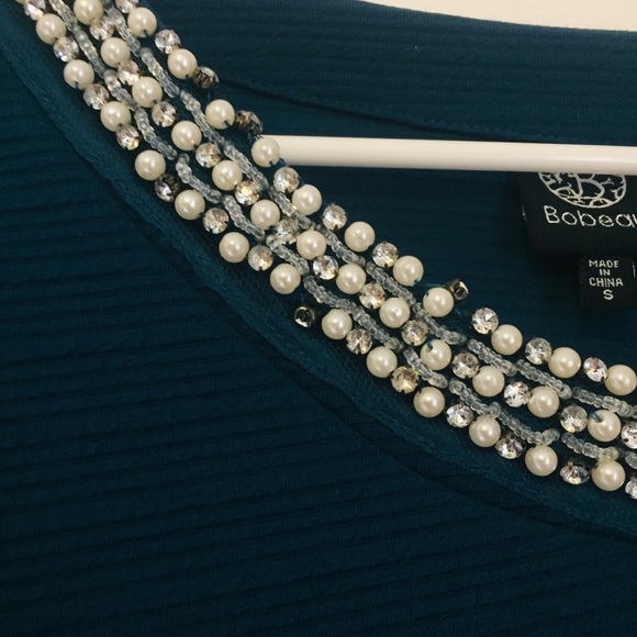 *DONATED* BOBEAU Teal Embellished Pullover Long Sleeve Top Size Small - Picture 9 of 10